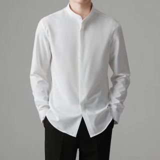 嘉晔 JIAYE新中式立领长袖衬衫男士2026春秋新款小众衬衣感冰丝垂感衬衣 白色 M
