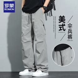 罗蒙 男士夏季薄款美式伞兵裤户外运动冲锋工装休闲裤 银灰    XL