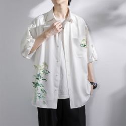 嘉晔 JIAYE）中国风短袖白衬衫男新中式国潮感冰丝速干外套五分袖衬衣夏 A0503-白色 3XL