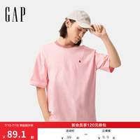 Gap 男女装春季款纯棉小熊刺绣撞色圆领短袖T恤上衣724970 淡粉色