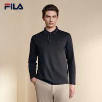 FILA 官方男装针织长袖POLO衫秋冬款时尚休闲基础T恤上衣 正黑色-BK XL 180/100A/XL