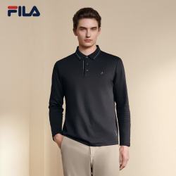 FILA 官方男装针织长袖POLO衫秋冬款时尚休闲基础T恤上衣 正黑色-BK XL 180/100A/XL