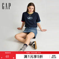 Gap 纯棉logo字母宽松短袖T恤 海军蓝 2XL
