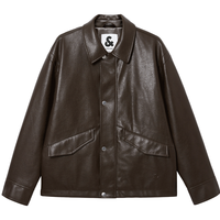 JACK&JONES 杰克琼斯 翻领皮质感棉服 男士外套