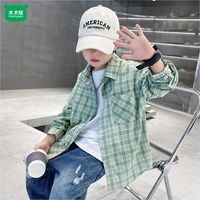 木木屋 男童春秋薄款格子衬衫2026新款儿童衬衣帅气外套复古上衣潮