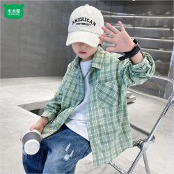 木木屋 男童春秋薄款格子衬衫2026新款儿童衬衣帅气外套复古上衣潮