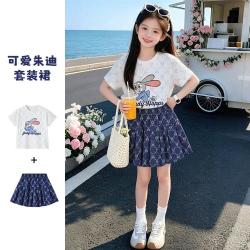 迪士尼 疯狂动物城朱迪兔女童套装夏季款薄款儿童卡通T恤半身裙两件套