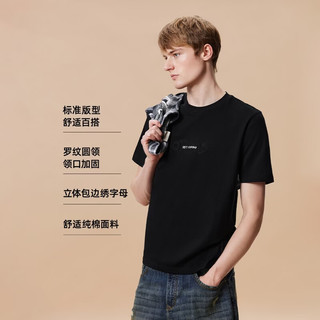 JACK&JONES 100%纯棉字母刺绣 黑色 L 男士T恤