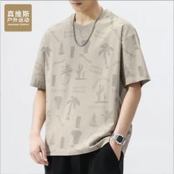 JEANSWEST OUTDOOR 短袖t恤男士夏季半袖上衣男装圆领薄款户外休闲服 卡其色 2XL