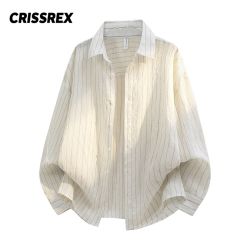 CRISSREX 男士竖条纹长袖衬衫 情侣款