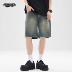 火猴 cleanfit 男士美式复古休闲水洗直筒宽松五分牛仔短裤