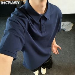 IMCRASY 男士复古衬衫领短袖POLO衫