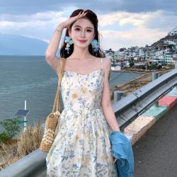 泽灵 法式小清新碎花吊带长裙女海边度假漂亮小裙子