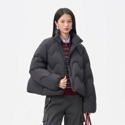 千仞岗 冬季新款短款泡芙羽绒服立领潮流时尚休闲保暖防寒服 魔力黑 XS (155)