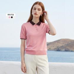 马天奴 女士 Polo领拼色针织上衣