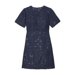 Kate Spade 女士圆领短袖亮片暗格纹小香风连衣裙