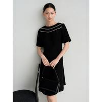 JZ玖姿 JUZUI玖姿醋酸设计感仿珍珠领口连衣裙女夏季JWFX50036