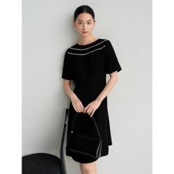 JZ玖姿 JUZUI玖姿醋酸设计感仿珍珠领口连衣裙女夏季JWFX50036