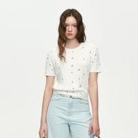 E·LAND 衣恋 E.LAND 衣恋短袖针织T恤女时尚玫瑰印花短袖圆领上衣2026夏季新款