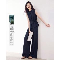 似水年华 26夏无袖套装收腰系带上衣+阔腿裤高级感遮肉显瘦两件套