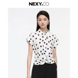 NEXY.CO 商务通勤设计感时尚波点印花衬衫上衣女