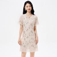 BUOUBUOU 春夏季日刺绣春夏季新品法式优雅串珠刺绣圆领A字连衣裙女