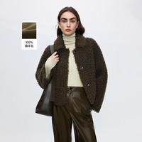 朗姿 复古短款颗粒羊毛翻领毛呢外套女保暖呢子夹克冬款