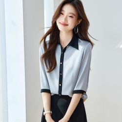 SRCR 19姆米双乔桑蚕丝~简约通勤衬衫女春夏高级感气质翻领中袖上衣