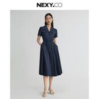 NEXY.CO 初夏气质优雅拼接假两件A字波浪连衣裙女
