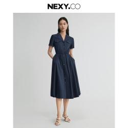 NEXY.CO 初夏气质优雅拼接假两件A字波浪连衣裙女