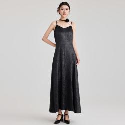 谷邦GOOBGS GB 法式修身长款连衣裙女2026年春季高级感提花A字裙气质吊带裙