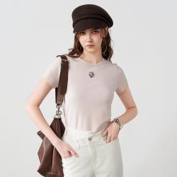 JORYA weekend 2026夏季钻饰草莓趣味复古正肩圆领短袖T恤女