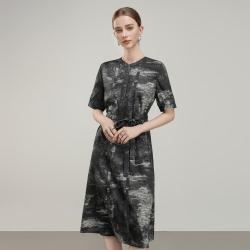 帕罗 26夏季圆领时尚优雅收腰显瘦短袖亲肤连衣裙女