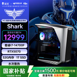 雷神 黑武士·Shark 游戏设计台式电脑电竞主机（i7-14700F 32GD5 RTX5070 1T 360水冷侧透)