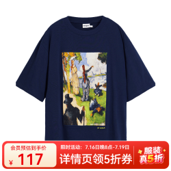 Desigual 彩色油画风景画前后贴布男士圆领短袖全棉T恤 蓝色1 S