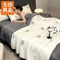 无印良品 A类夏季水洗真丝夏凉被四件套 山茶花深灰 150*200夏被+床单+枕套*2