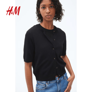 H&M 女装毛针织衫2025新款打底miu系开衫圆领慵懒风开衫外套1270743
