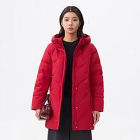 千仞岗 女士中长款连帽羽绒服 经典红 S(160)
