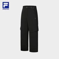 FILA 宁泽涛同款官方男士梭织长裤2026夏季新款户外运动工装裤 深黑-BK L 175/84A/L