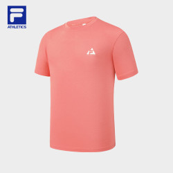 FILA 官方男子针织短袖衫2026夏新款户外运动T恤简约舒适上衣 亮冰粉-PK XL
