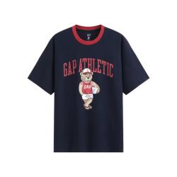 Gap 男女装2026夏季新款logo小熊印花纯棉宽松短袖T恤上衣891498 海军蓝