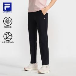 FILA 官方女装针织长裤夏季基础防晒健身运动直口裤 深黑-BK M 165/66A/M