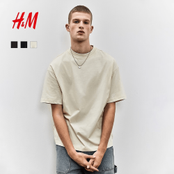 H&M 1074658 圆领短袖T恤 浅米色 M