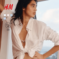 H&M 1213682 亚麻混纺 白色 XL 女士衬衫