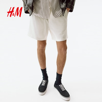 H&M H&M男装短裤2026夏季新款时尚舒适休闲版型亚麻混纺裤子1321156 白色 M 175/88