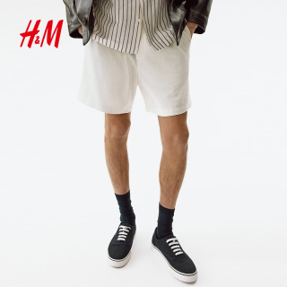 H&M H&M男装短裤2026夏季新款时尚舒适休闲版型亚麻混纺裤子1321156 白色 M 175/88