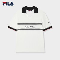 FILA 官方女装编织衫夏季时尚简约休闲基础V领短袖上衣 标准白-WT L 170/88A/L