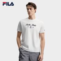 FILA 官方男子针织短袖衫2026夏新款休闲百搭上衣舒适圆领T恤 云白-WT XL