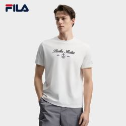 FILA 官方男子针织短袖衫2026夏新款休闲百搭上衣舒适圆领T恤 云白-WT XL