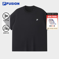 FILA FUSION斐乐潮牌男子针织短袖衫2026夏季新款凉感干爽宽松T恤 正黑色-BK